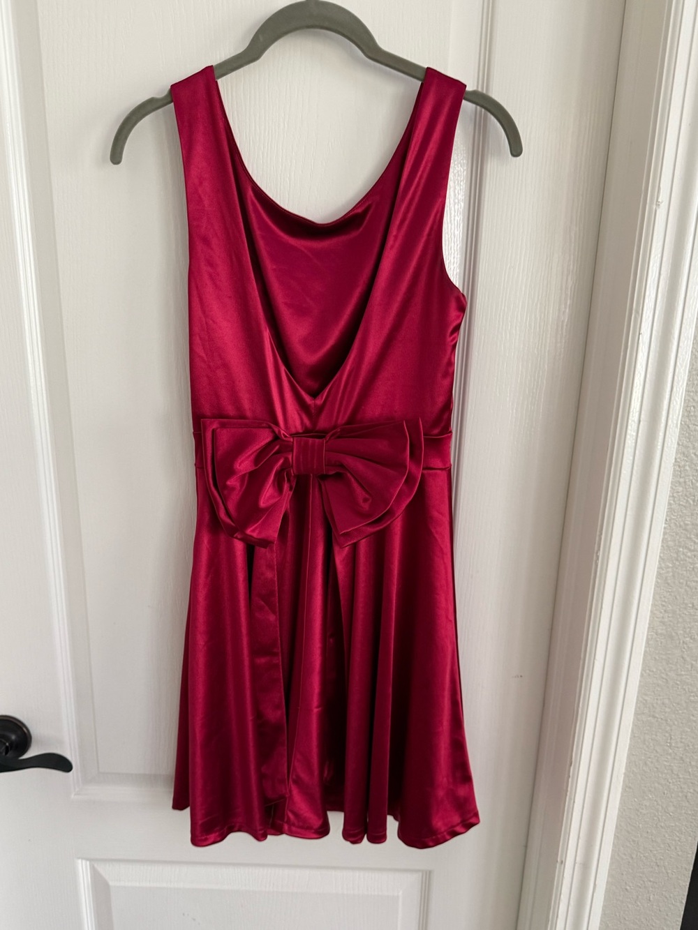 Women Satin Bow-Back Party Dress Cocktail Dance Wedding Guest Red Small Worn Onc